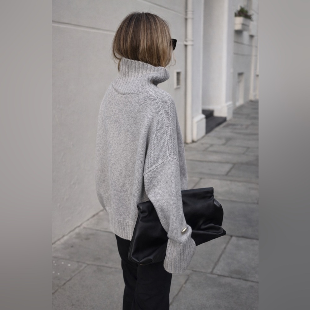 Oversized Cowl Neck Sweater Gray XS - Picture 2 of 9